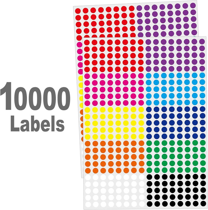 Lrogoe 10000 قطعة ملصقات دائرية صغيرة ملونة 1/4" ، 10 ألوان ملصقات دائرية للمكتب والفصل الدراسي - Image 3